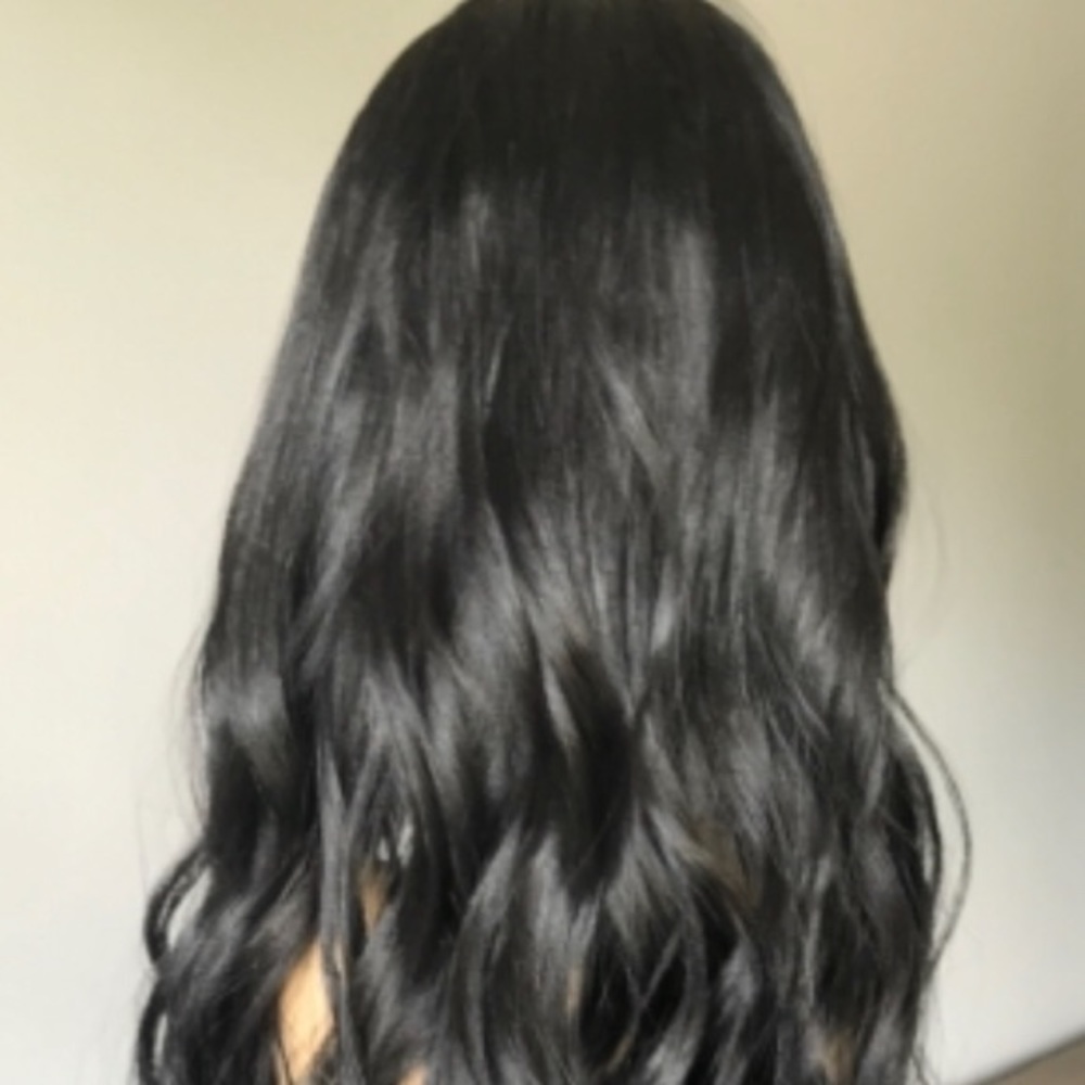 HIGHLINE jet black topper with bangs, 19” long